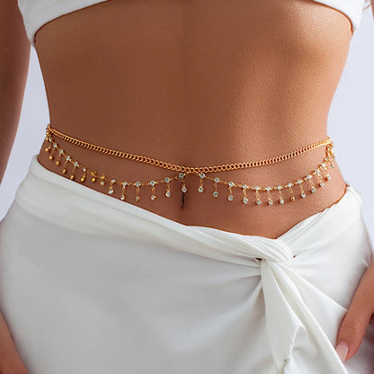 Sexy Rhinestone Star Tassel Belly Belt for Summer Jewelry